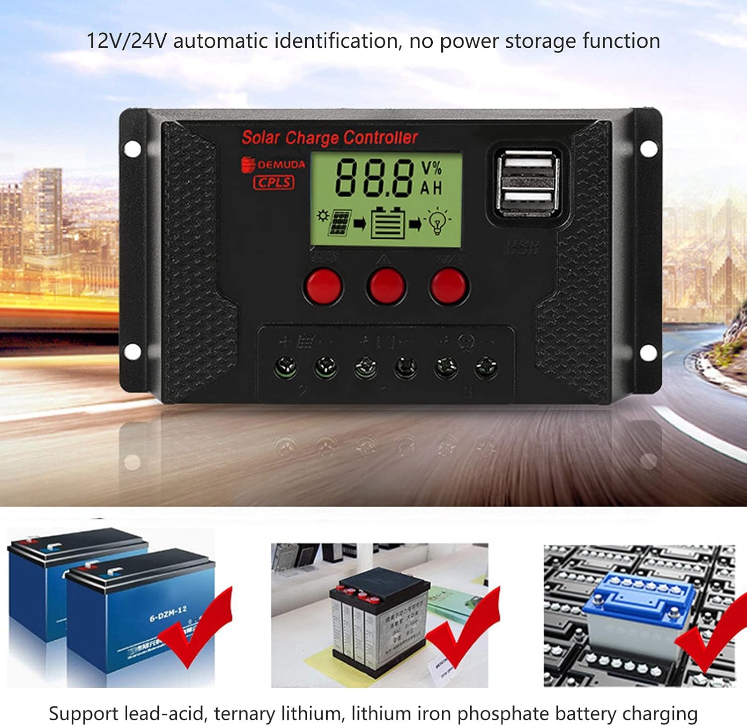 Controlador de painel solar de 30A, regulador de bateria inteligente de 12V/24V, regulador de painel solar com tela LCD ajustável. - 3