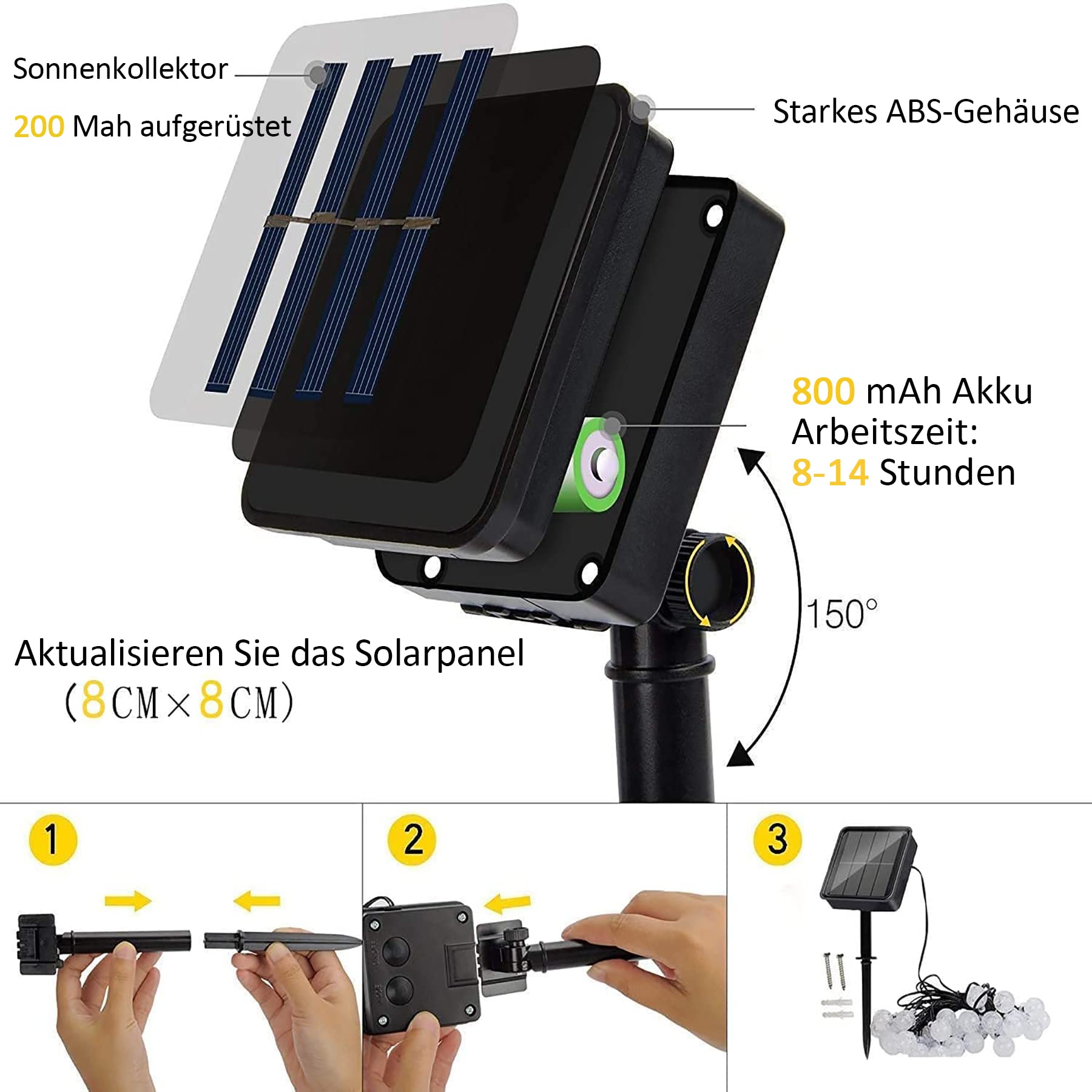 Guirlande Lumineuse Solaire Extérieure, 50 LED, 8 Modes Economie d'énergie et Protection de l'environnement, Intérieure et Extérieure, Pour Jardin - 6
