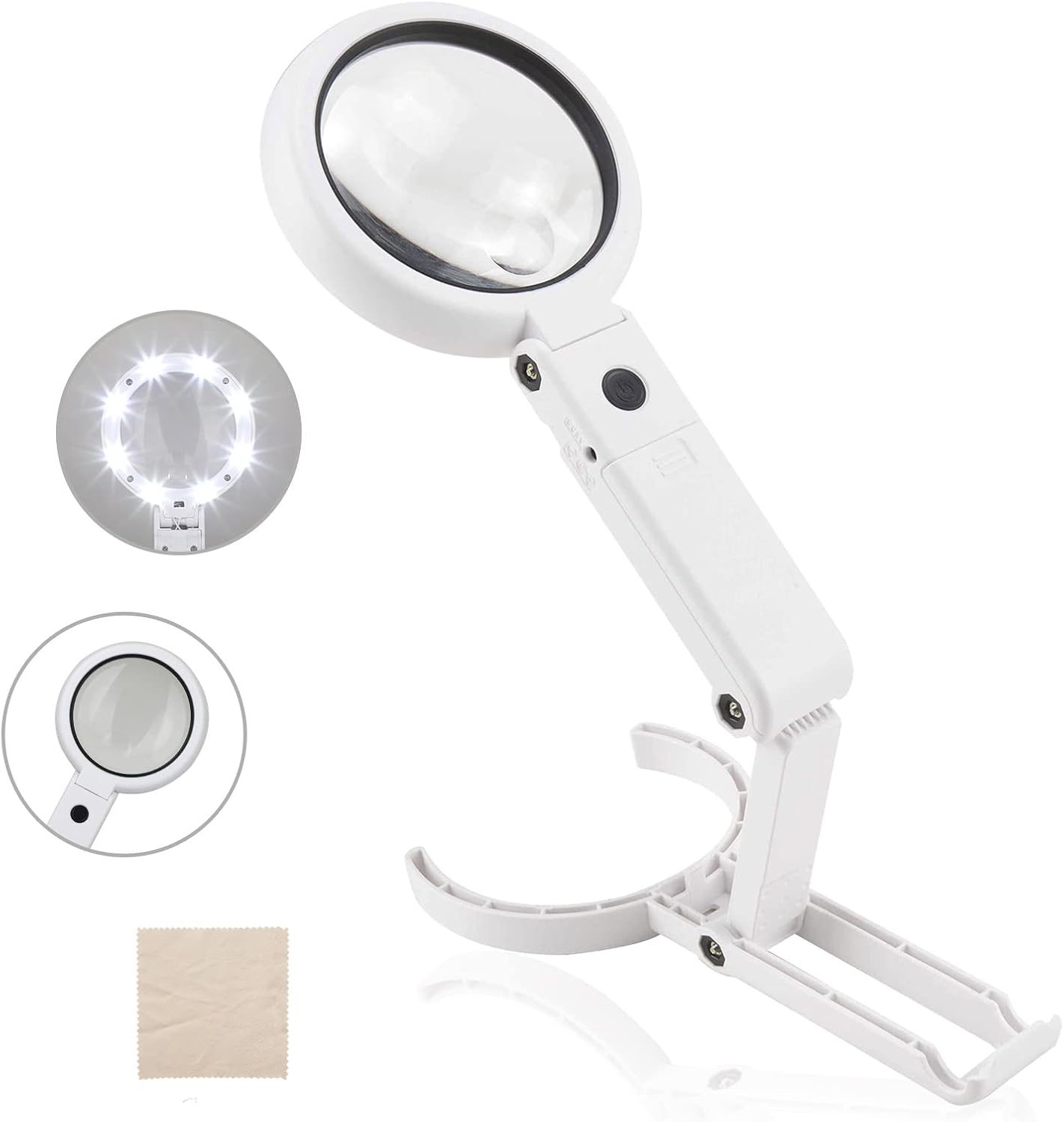 Lupa kieszonkowa 5X do 11X z 8 diodami LED, lupa o dużym powiększeniu z podświetleniem, lupa do czytania, lupa stołowa ze składaną podstawką, do czyt