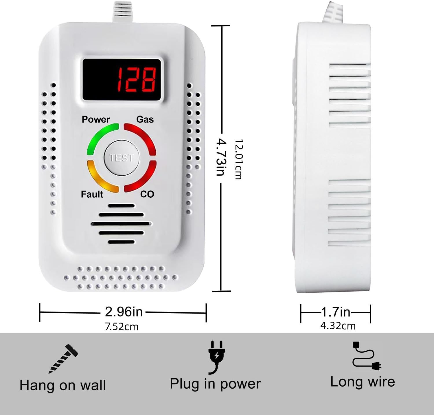 Detector de gas portátil, detector de monóxido de carbono con pantalla LED digital, para el hogar y viajes, blanco, enchufe de la UE - 2