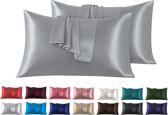 Taie d'oreiller en satin, 40 x 60 cm, lot de deux, taie d'oreiller en satin gris, douce et agréable pour la peau.