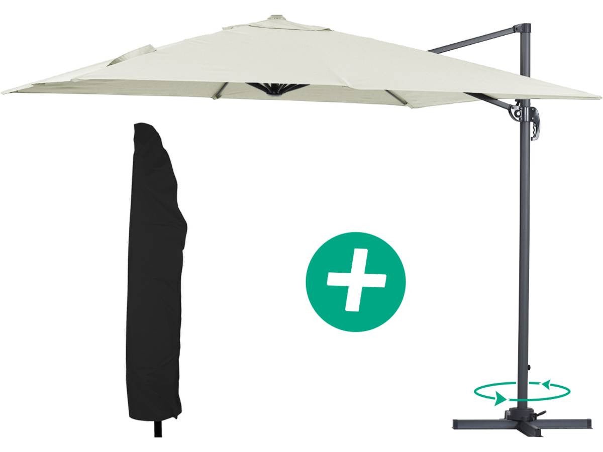 Parasol ogrodowy "Sun 3" z boczną nogą - Aluminium - Kwadratowy - 3 x 3 m - Ecru + Pokrowiec zabezpieczający