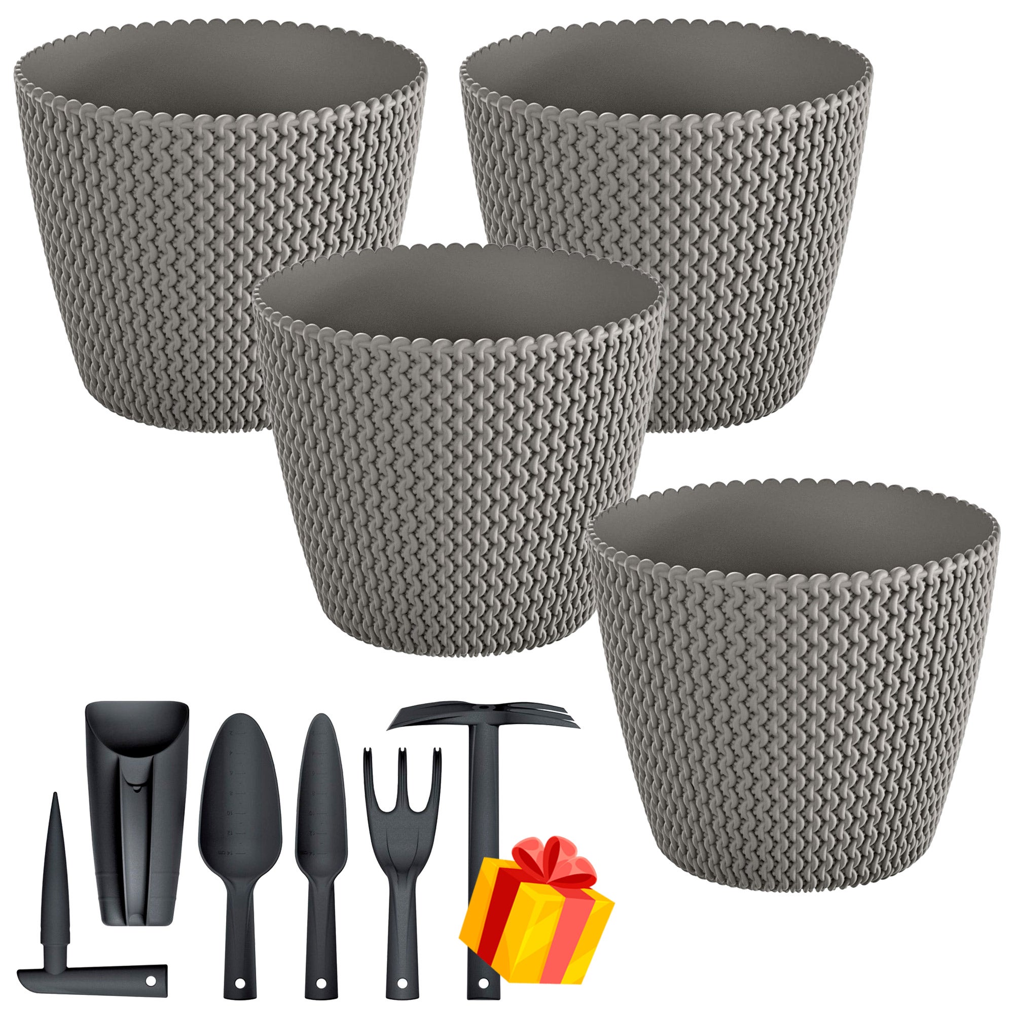 Prosperplast Splofy – Vaso Per Piante Rotondo In Plastica Grigia – 5 Litri, 21,8 X 18,4 Cm – Effetto Tessuto Fatto A Mano - 2