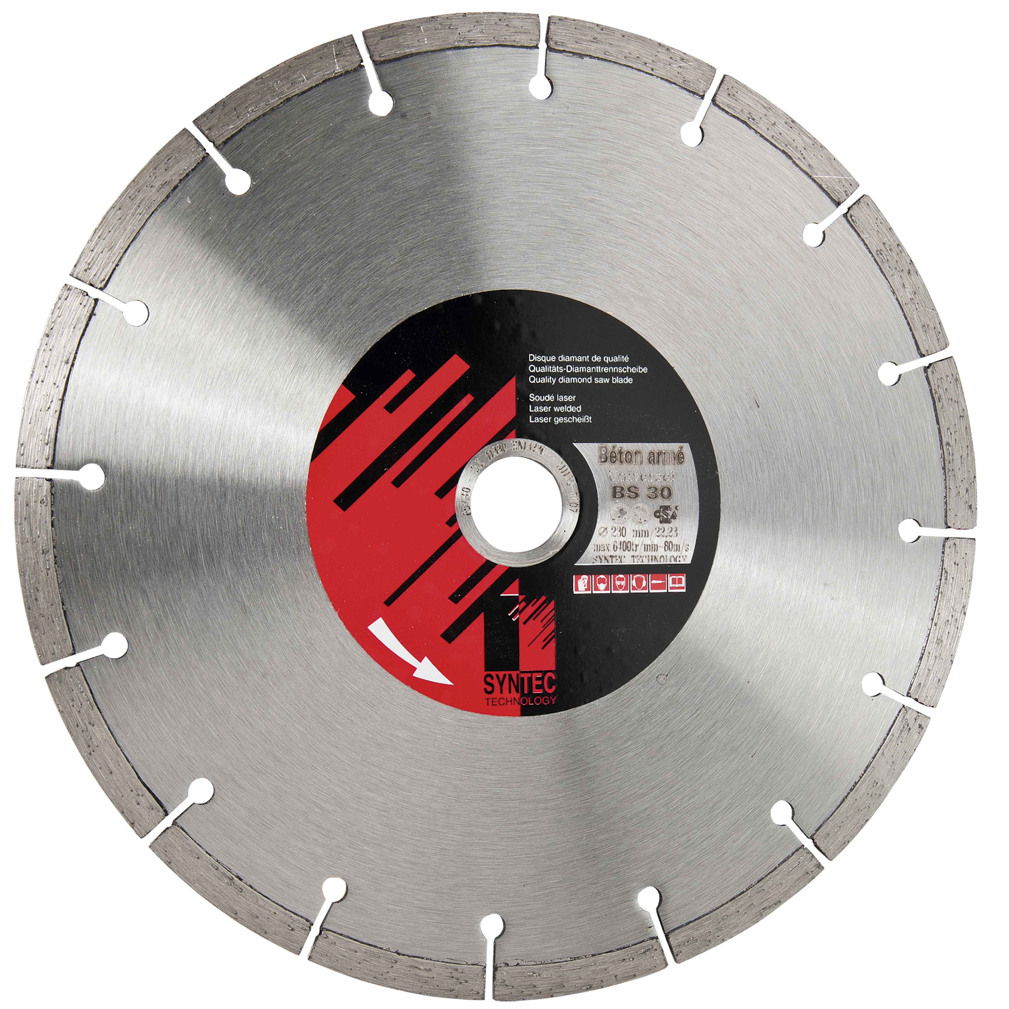 Disque diamant segmenté SYNTEC TECHNOLOGY 230 mm béton alésage 22 23 mm ...