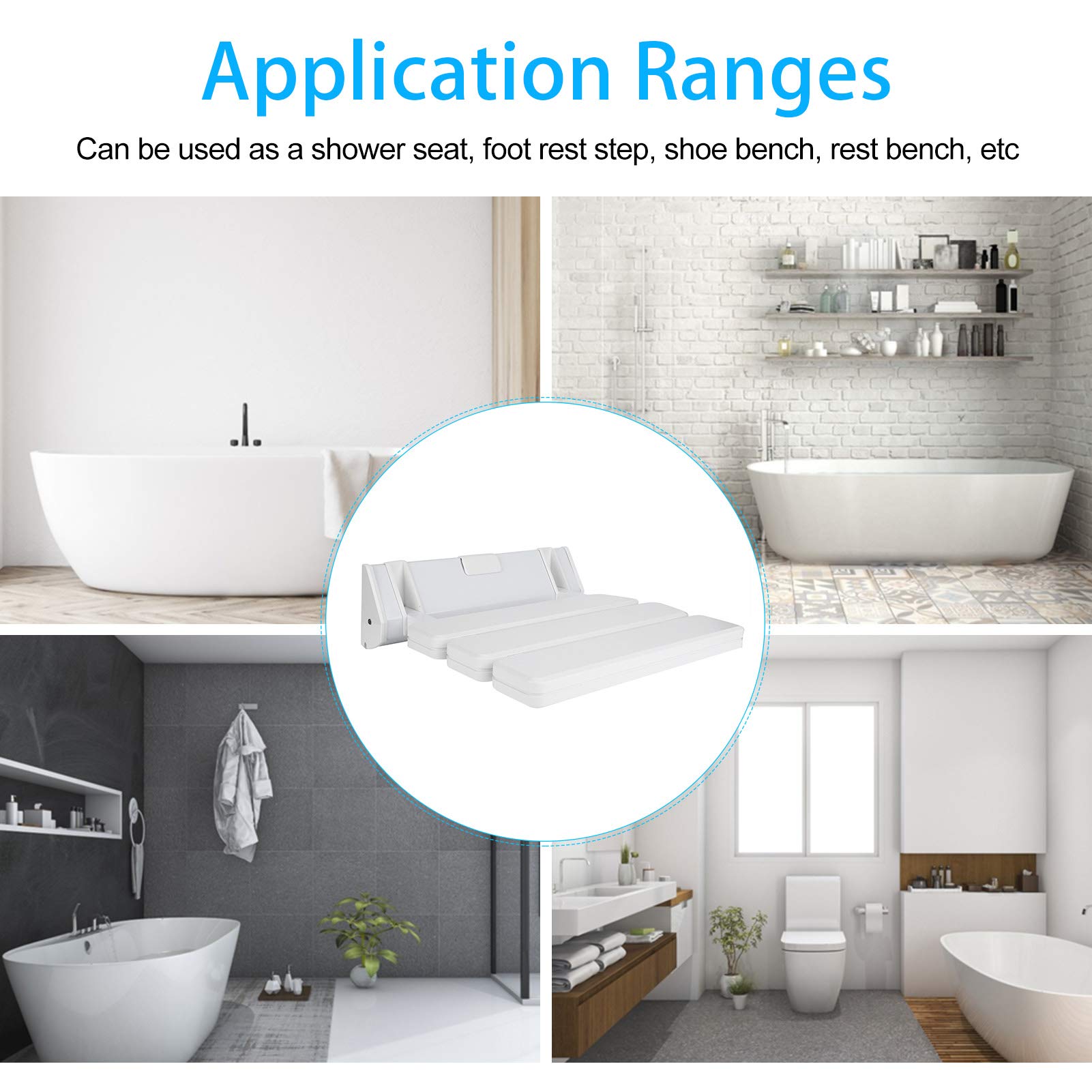 Sièges de douche muraux Tabouret de douche pliable Chaise de salle de bain Accessoires de bai - 4