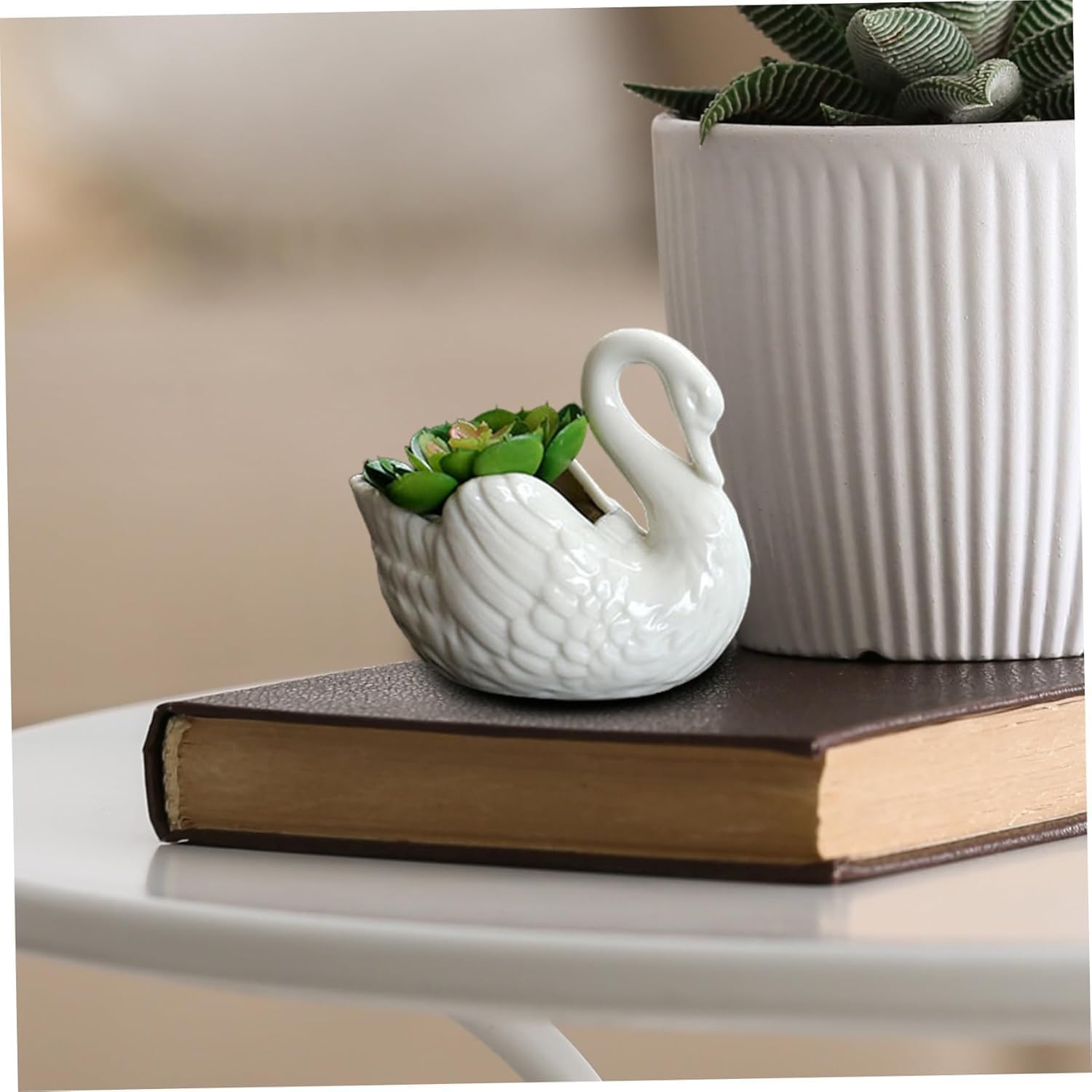 Pot de fleurs cygne en céramique, mini pot de fleurs cygne, pot pour plantes succulentes, pour intérieur, maison, bureau, jardin, blanc - 4