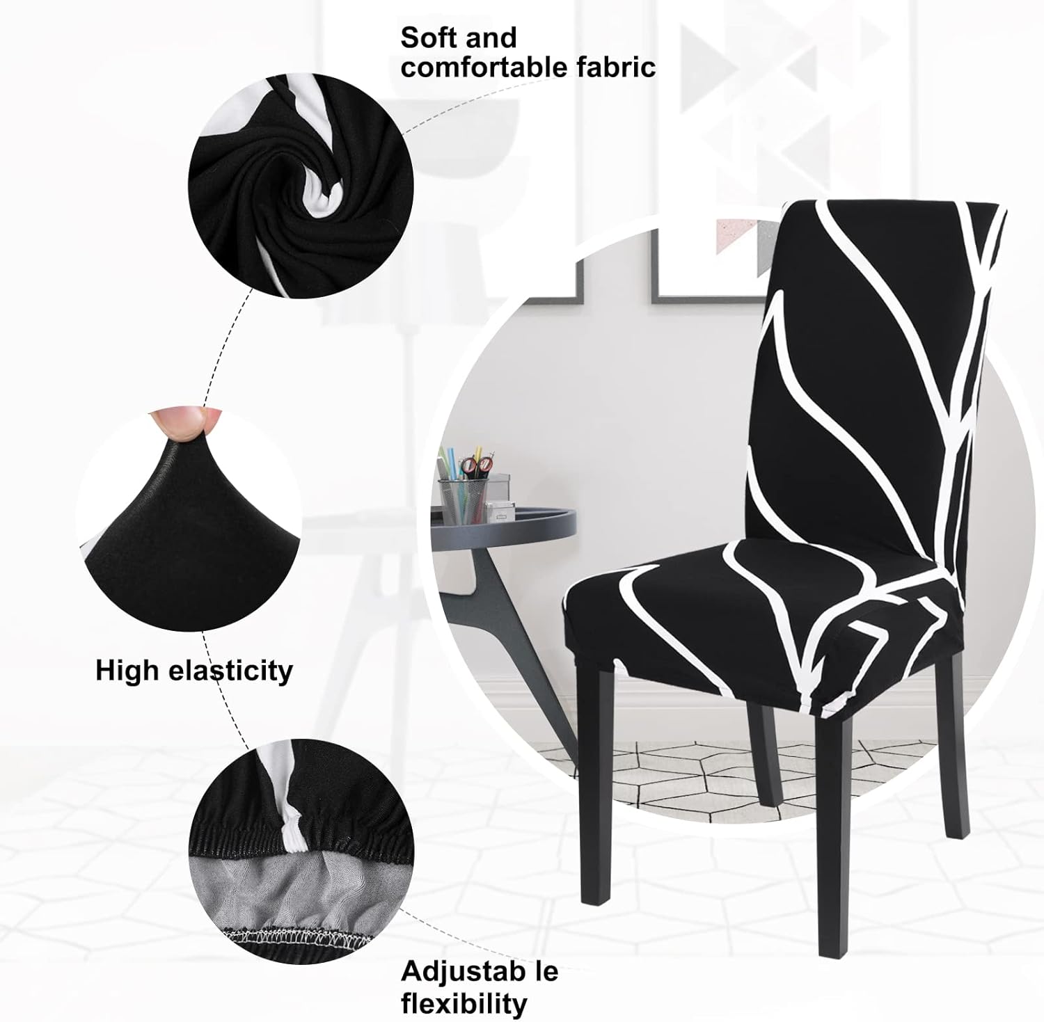 IEventStar Lot De 4 Housses De Chaise De Salle à Manger Extensibles Et Imperméables En Similicuir Synthétique (noir, 4