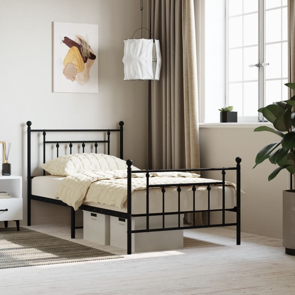 Cadre De Lit Métal Noir 120x190 Cm – Avec Tête De Lit – Neuf