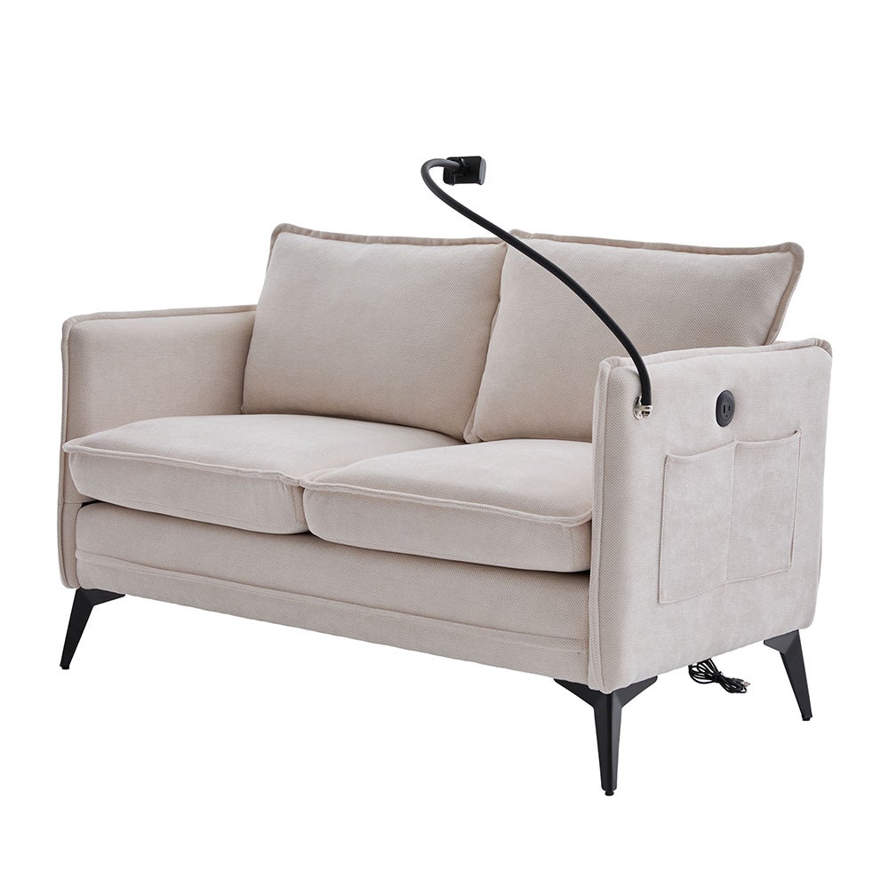 Canapé Double Moderne Petit Canapé Tissu avec Rangement Poche Latérale + Support Téléphone Portable Réglable - 4