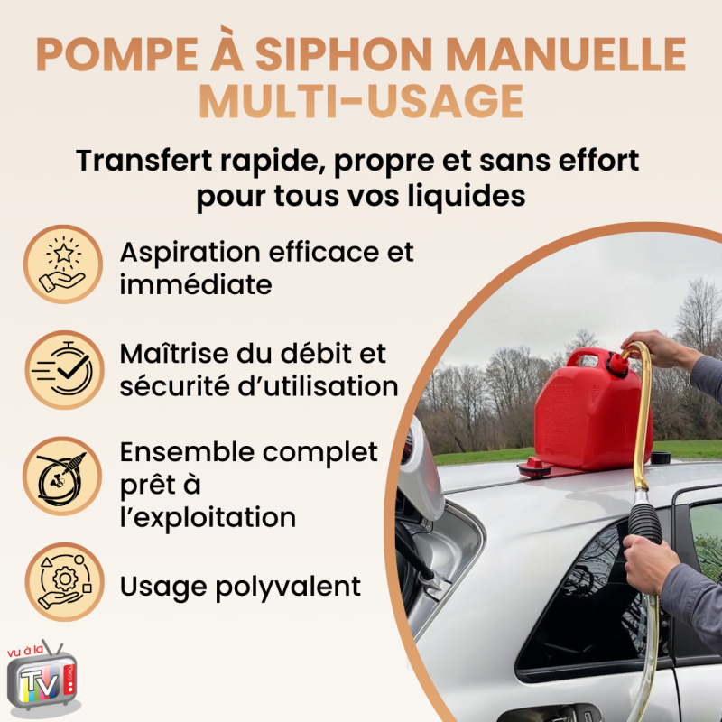 Pompa a sifone - VENTEO - Pompa manuale per benzina, olio, acqua - Trasferimento di liquidi - Tubo da 2 m - Universale - Diametro del tubo 15 - 2