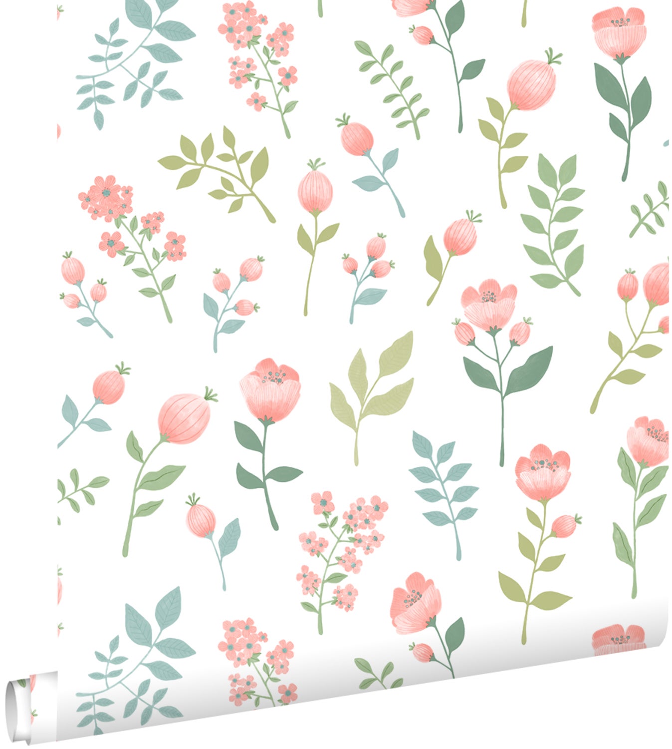 Tapeta kwiaty różowymIszaro zielonym - 50 x 900 cm - ESTAHOME
