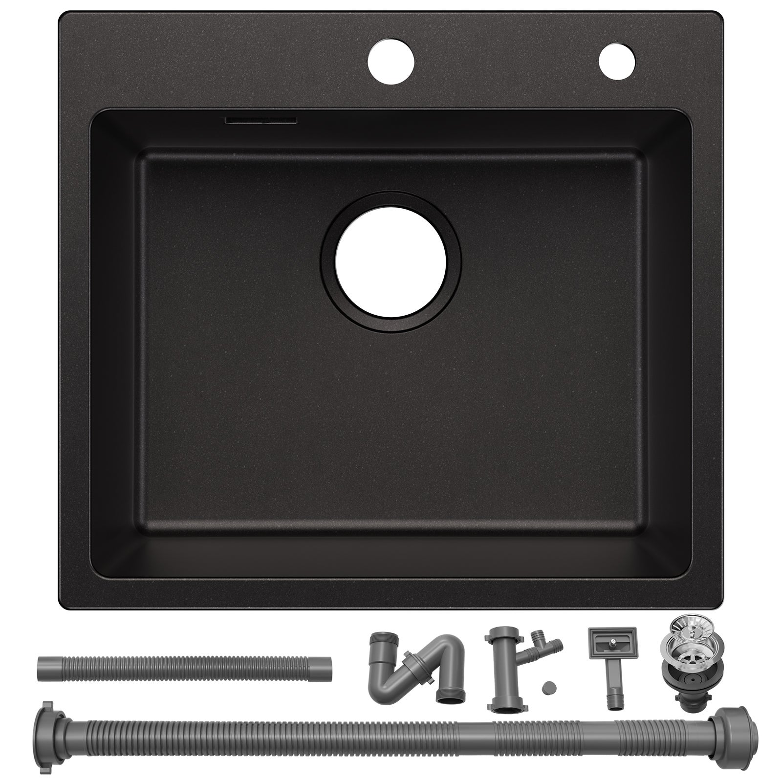 Fregadero de cocina Auralum max 50x45cm en granito Fregadero de 1 seno en fregadero sobre encimera negro - 8