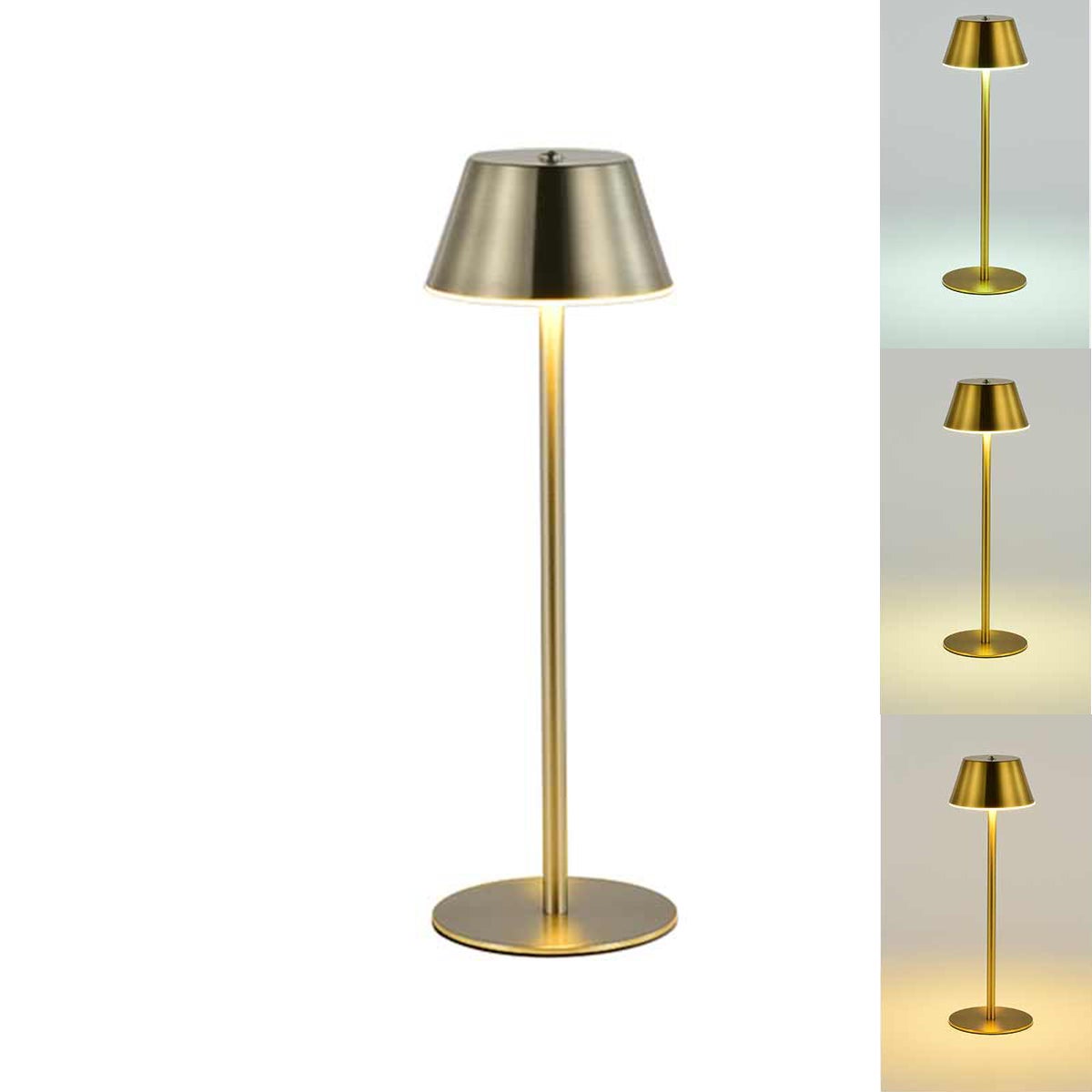 Bezprzewodowa lampa stołowa, dotykowa lampa stołowa, lampa stołowa ze ściemnianiem 3 kolorów, lampa stołowa zasilana baterią, nikiel piaskowany