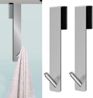 Kegii 2 Pezzi Gancio Doccia - Ganci Asciugamani Bagno, Ganci sopra Porta Adatto Box Doccia in Vetro Senza Cornice di Spessore da 6-12 mm, Acciaio Inox (Argento