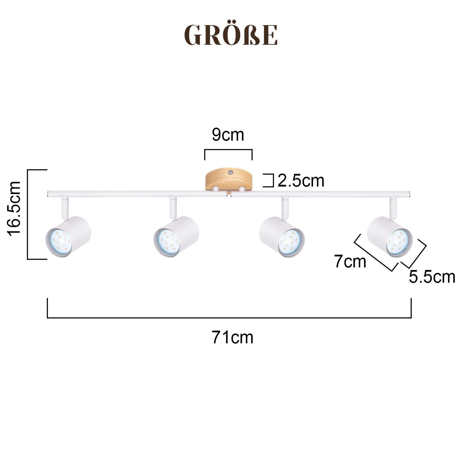 NETTLIFE Plafonnier LED 4 flamme - Blanc Plafonnier GU10 Spot pivotant Applique murale en bois Spot mural pour salon chambre Sans ampoule - 6