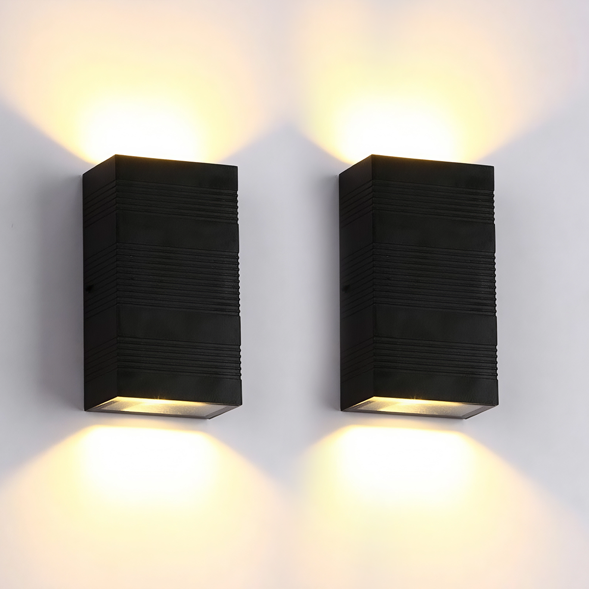 Zestaw 2 zewnętrznych kinkietów LED, aluminiowe lampy ogrodowe, lampki nocne w paski, wodoodporne IP65, ciepłe światło 3000 K