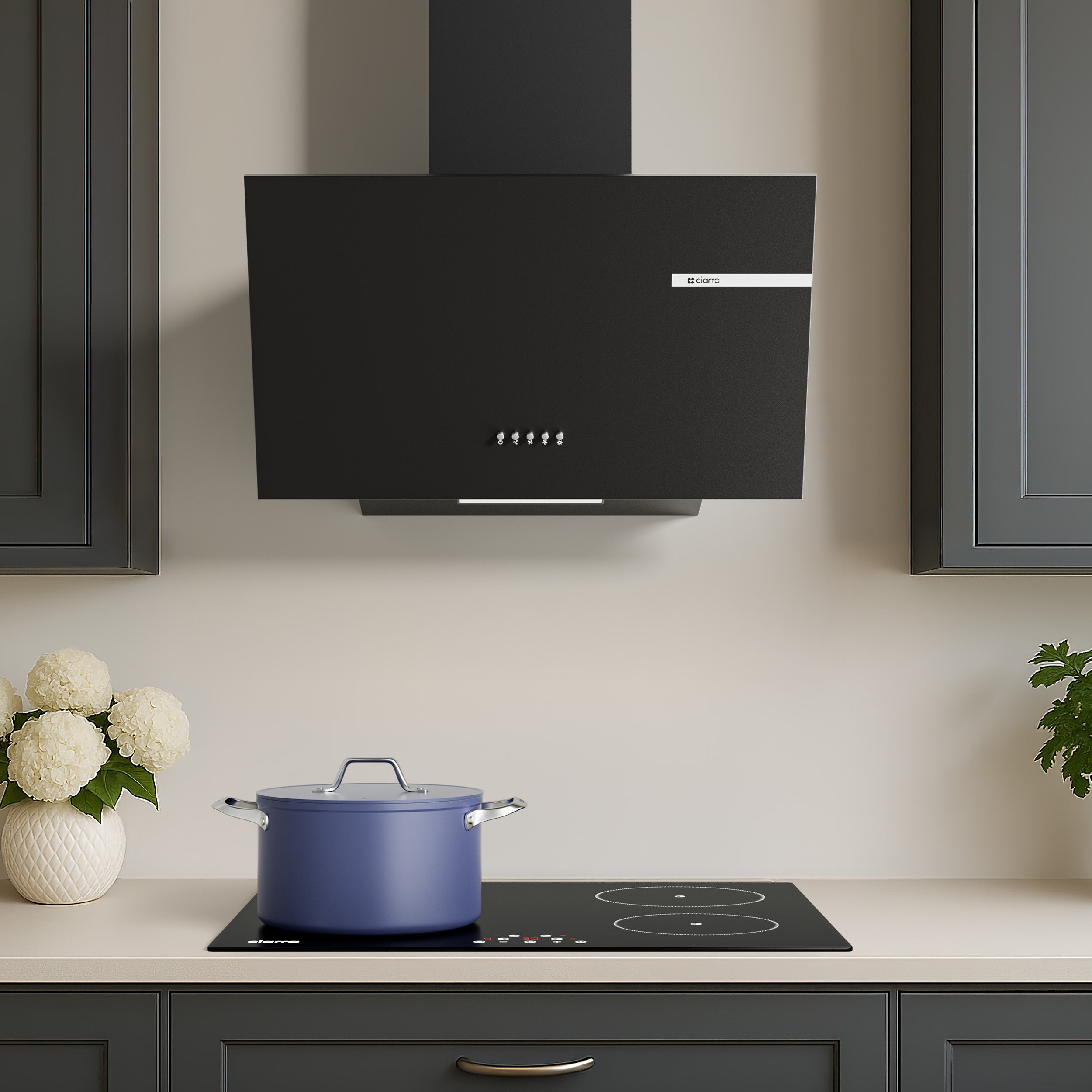 CIARRA Hotte Aspirante Inclinée 60cm 580m³/h Classe A+ 3 Vitesses Recyclage et Évacuation 2 Filtres à charbon Noir CD6765AB - 8