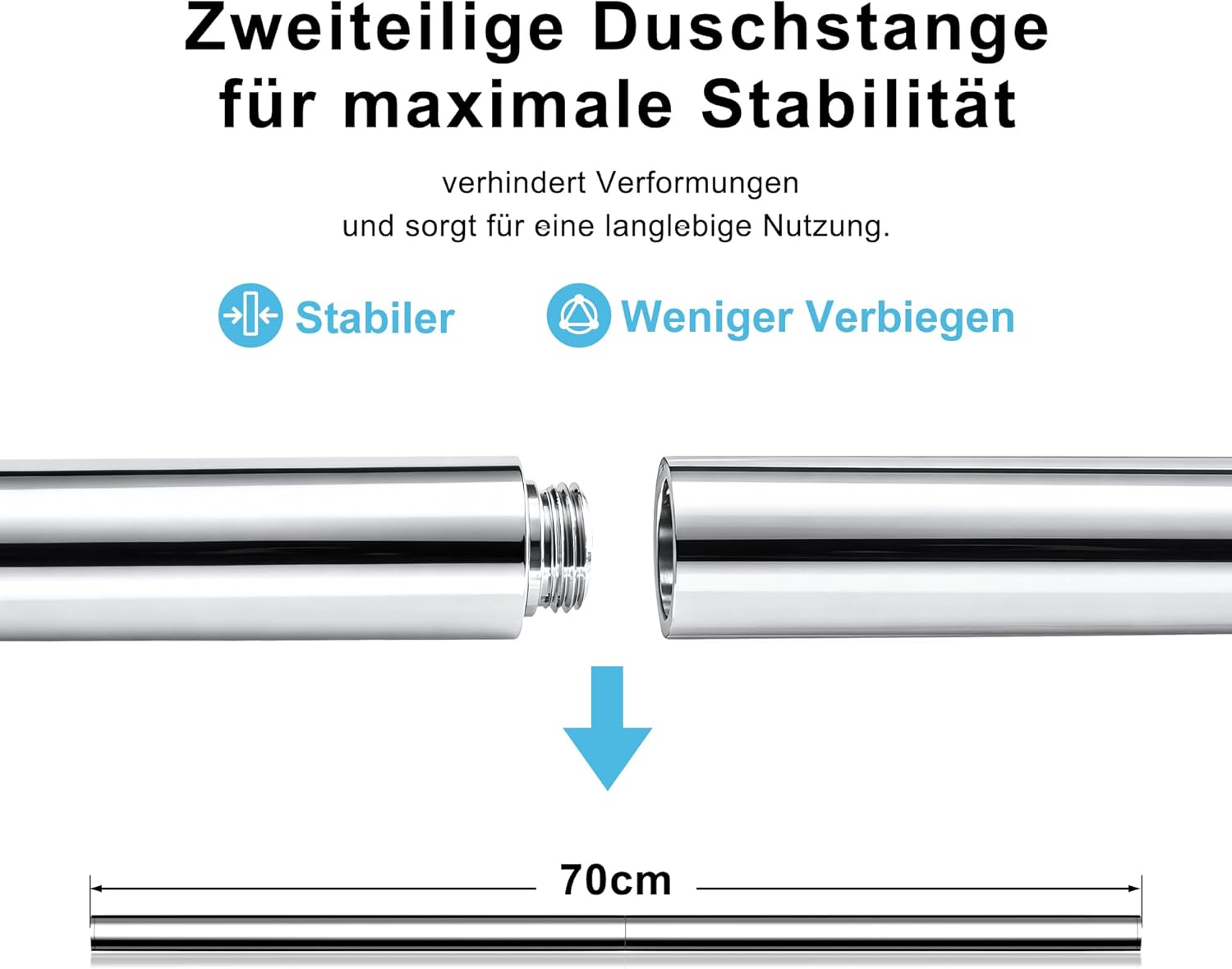 Görbach Barre de Douche 70cm en Acier Inoxydable, Chromé avec Support Pommeau de Douche et Support de Douche Muraux Réglable Variables - 5