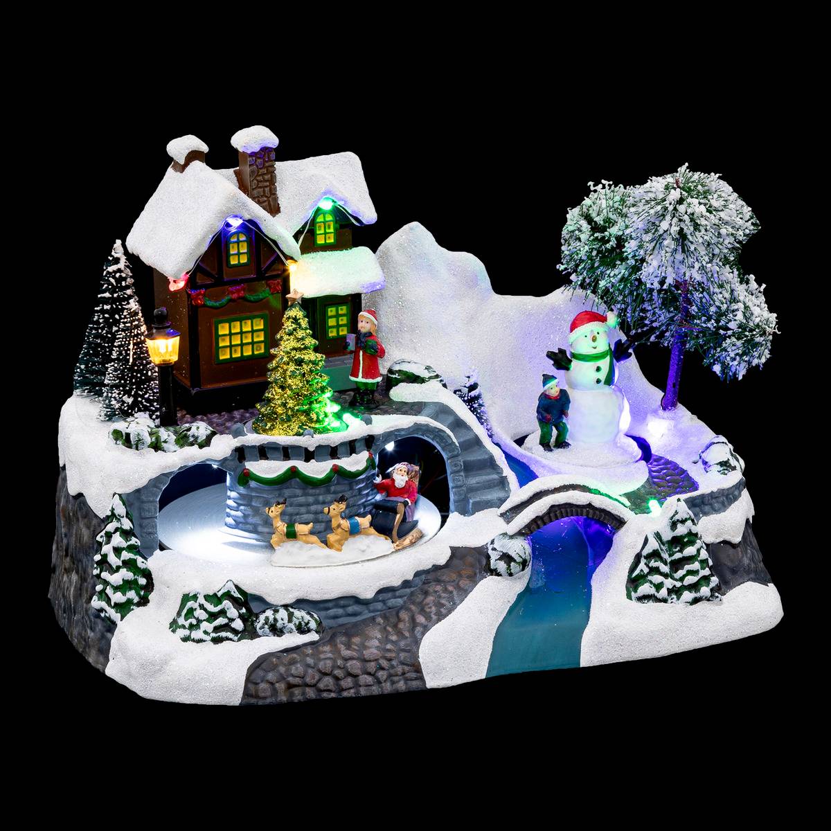 Village Noël foire château mouvement lumières 55x85x55 cm | vente en ligne sur