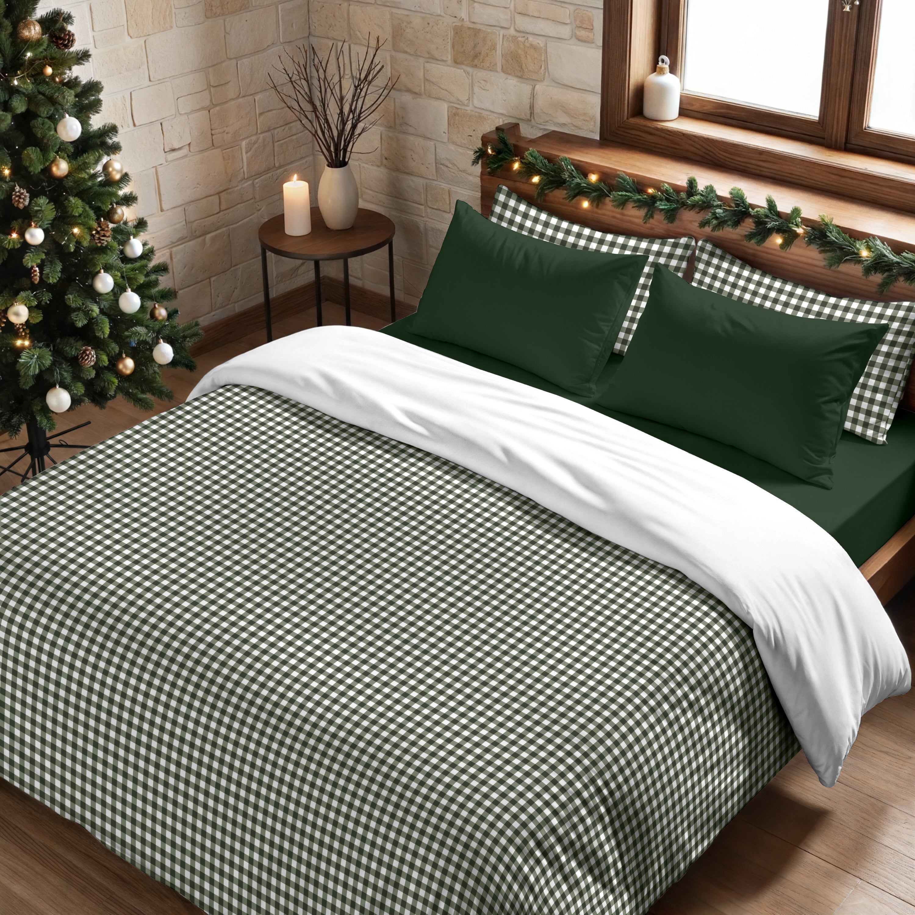 Capa de edredão com molas de pressão 100 % algodão Vichy Verde - 140x200 cm - 4