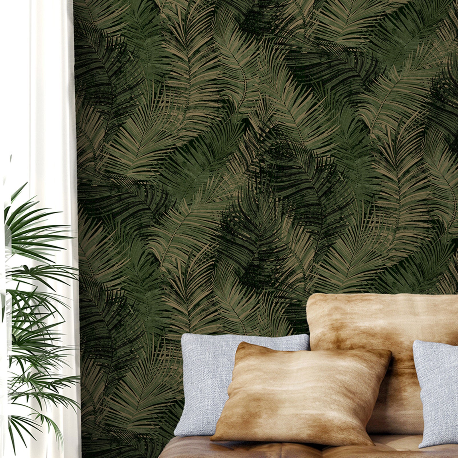 Papier peint exotique vert d'or | Leroy Merlin