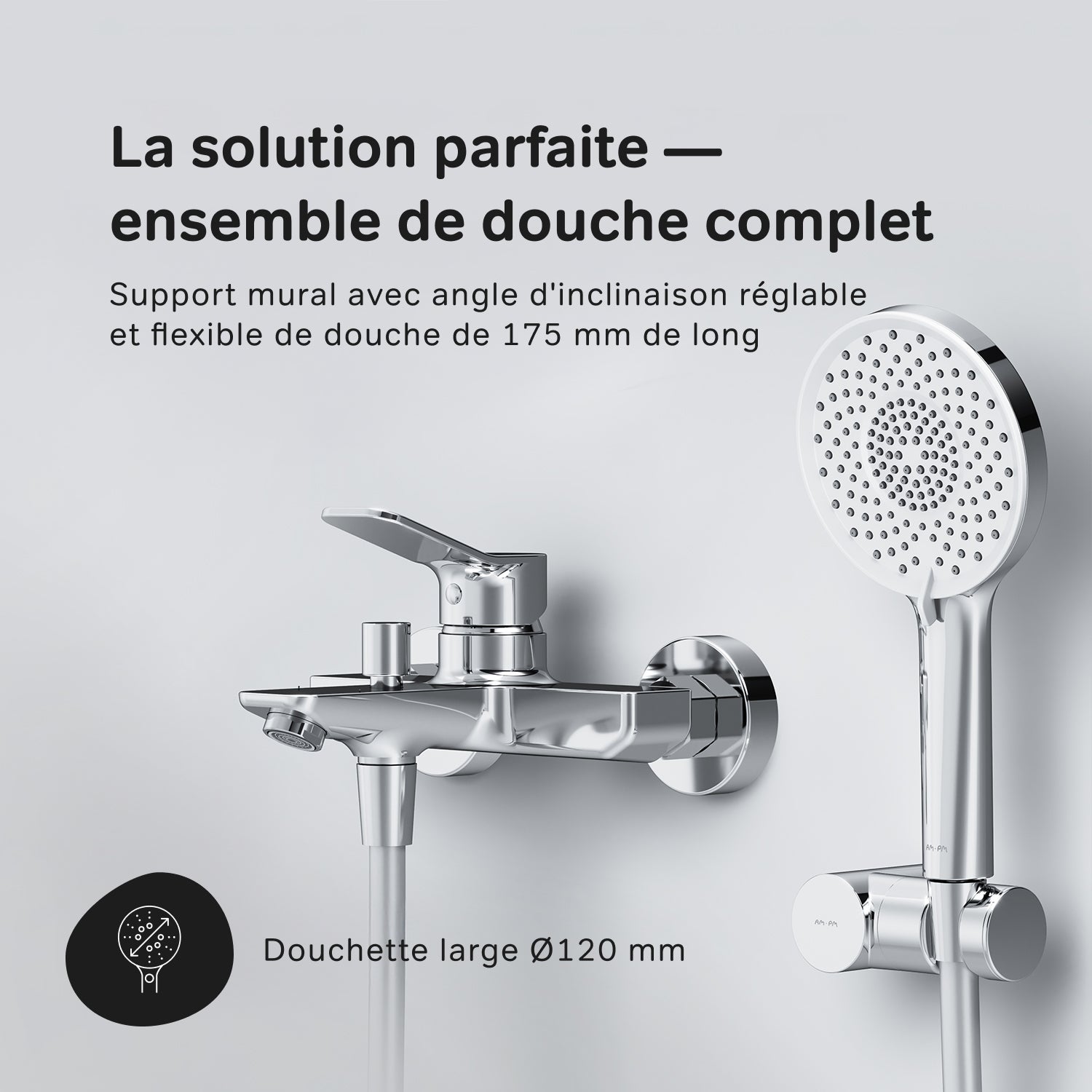 Mitigeur mécanique de baignoire avec douchette et support Robinet Salle de Bain Chromé, X-Joy FXA15000 AM.PM - 7