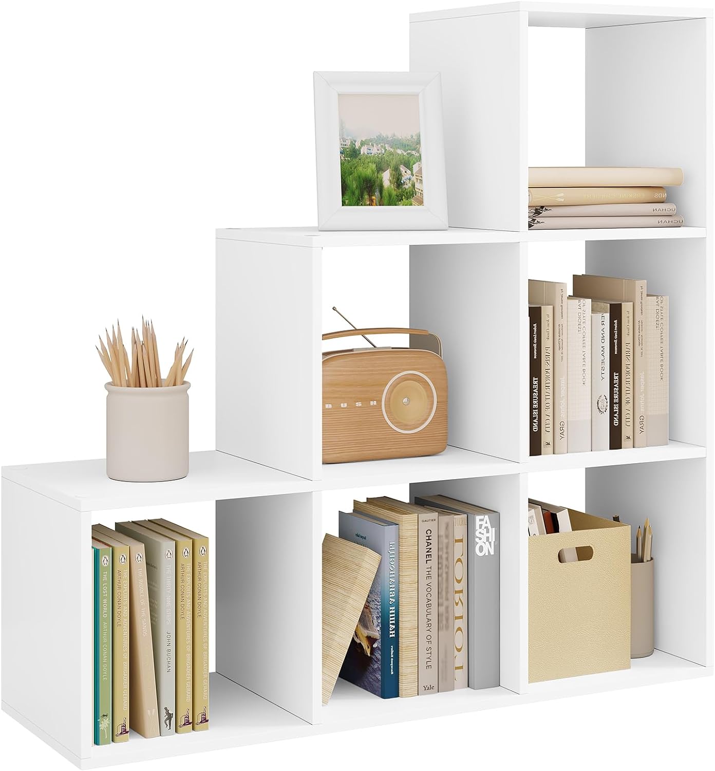 WOLTU Bibliothèque Étagère Rangement 3 Niveaux - Meuble Cube 6 Compartiments Ouverts En Bois Blanc 71x29x106cm