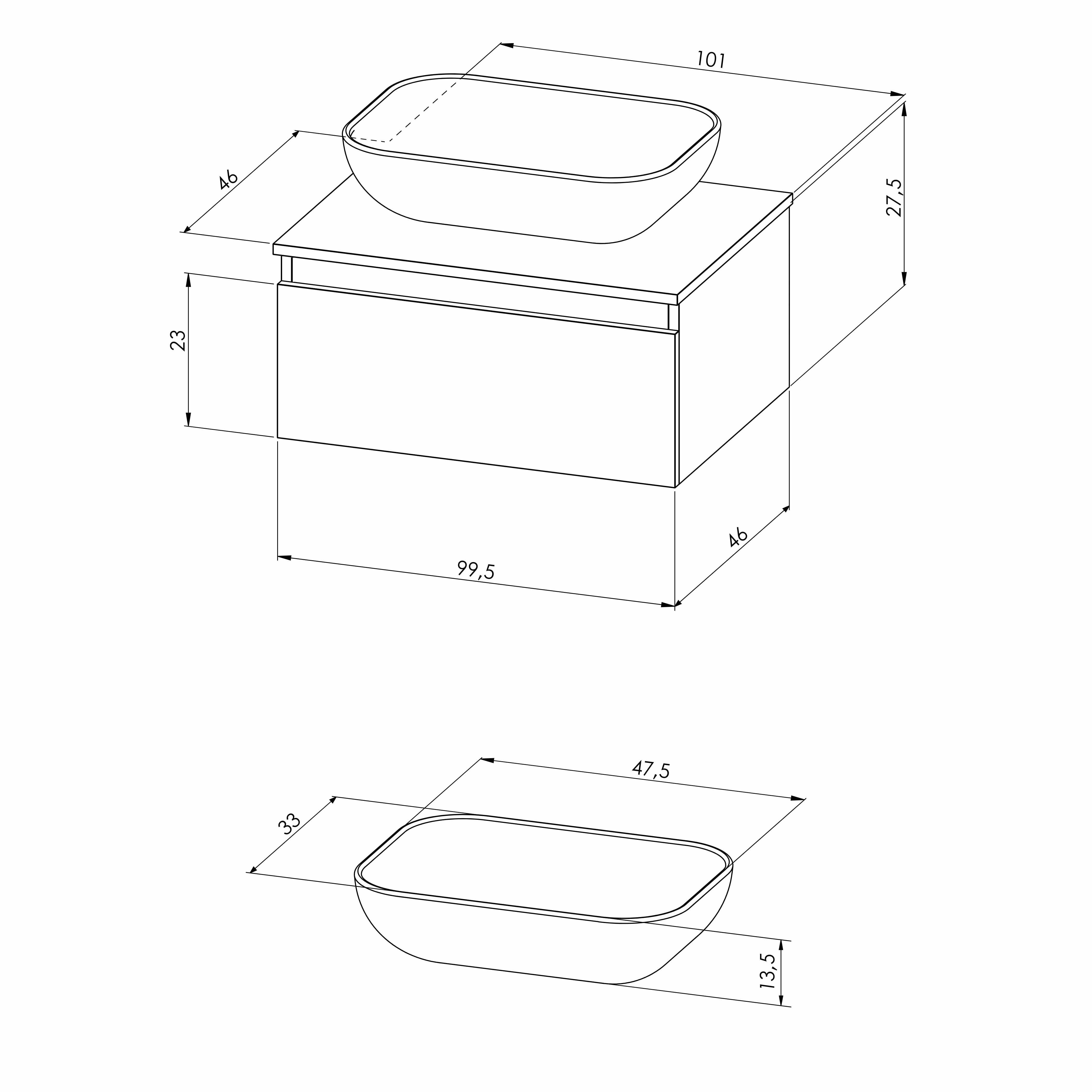BELLOBATH - Móvel de Banheiro Suspenso com Lavatório de Cerâmica, Móvel de Banheiro com 1 Gaveta, 100 x 27 x 46 cm, Móvel Branco - 4