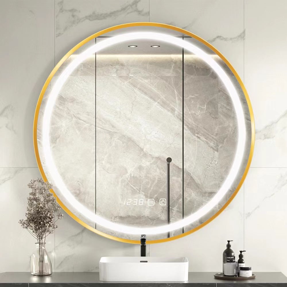 Miroir Salle De Bain Rond LED 50x75 Cm | Avec Horloge, Anti-buée, 3 Couleurs Lumière Et Mémoire