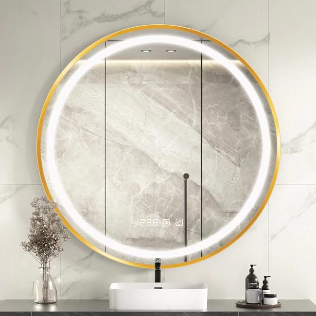 Specchio da bagno rotondo antiappannamento Bianco caldo 60 × 60 × 4,5 cm Specchio da bagno rotondo antiappannamento Bianco caldo 60 × 60 × 4,5 cm