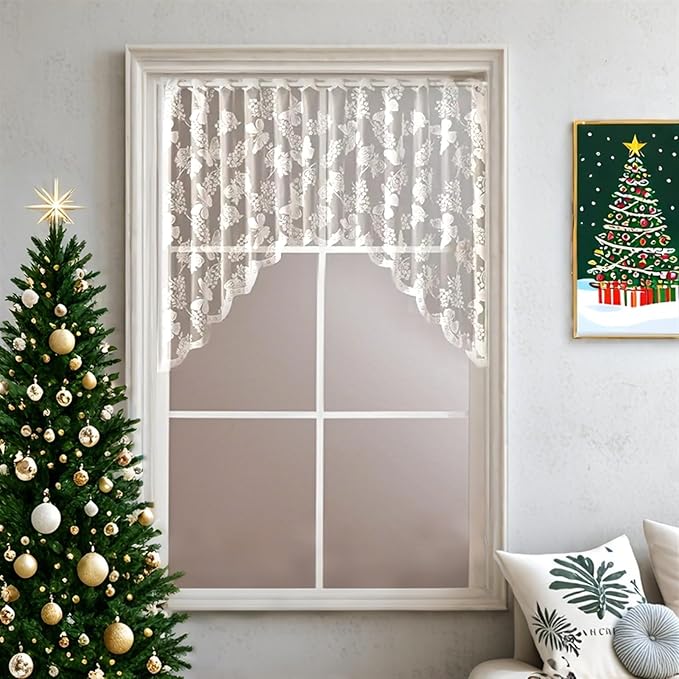 Półprzezroczysta firanka kuchenna - krótka biała firanka - dekoracja salonu/sypialni - 160 x 110 cm - 1 sztuka