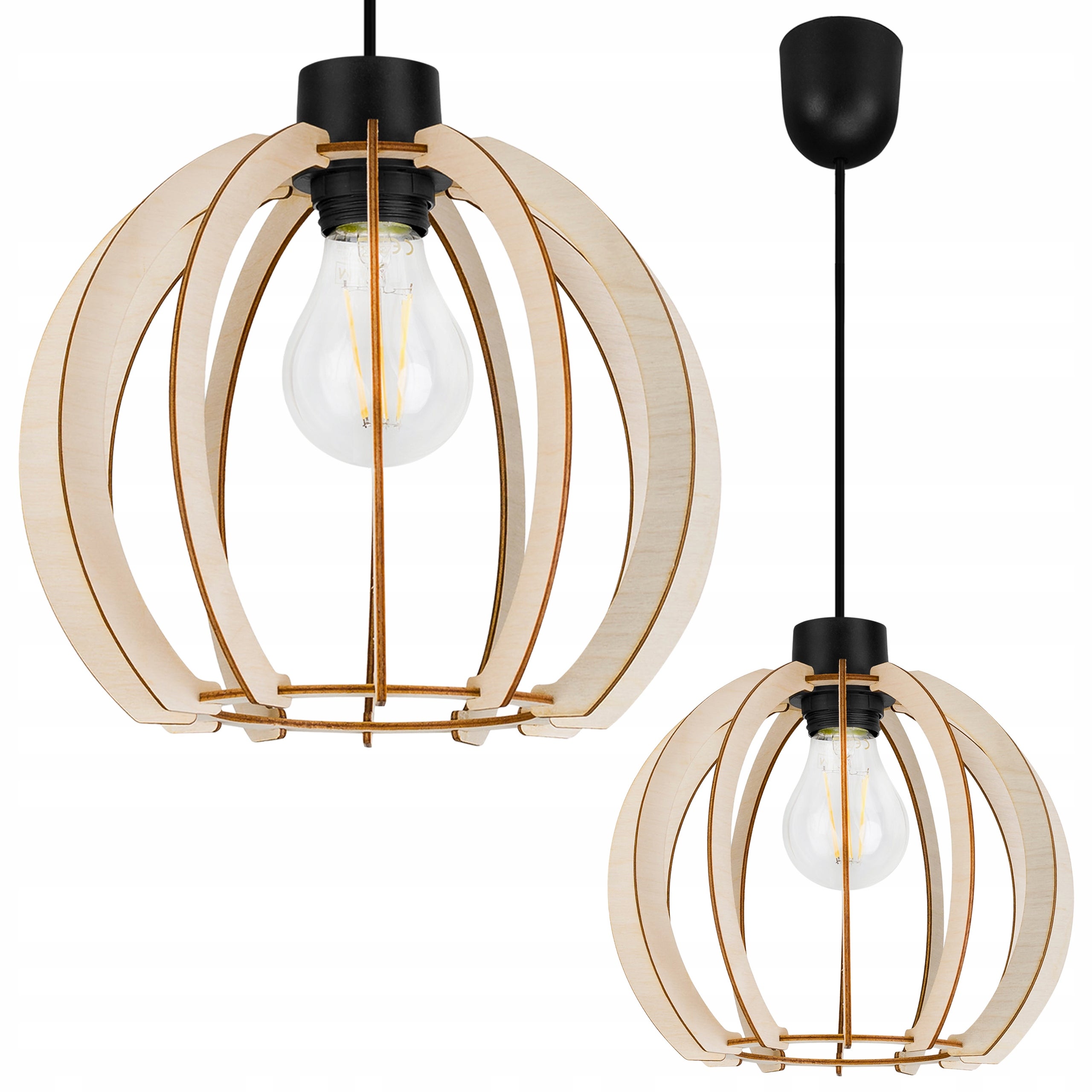 Lampa sufitowa wisząca modern Timber 1xE27 klosz drewniana kula beżowa Light Home LH