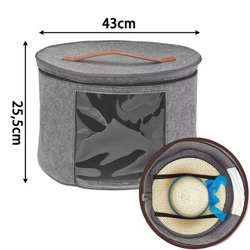 Boîte à Chapeau Ronde En Feutre Gris – Organisateur De Rangement Vintage 17x10 Pouces