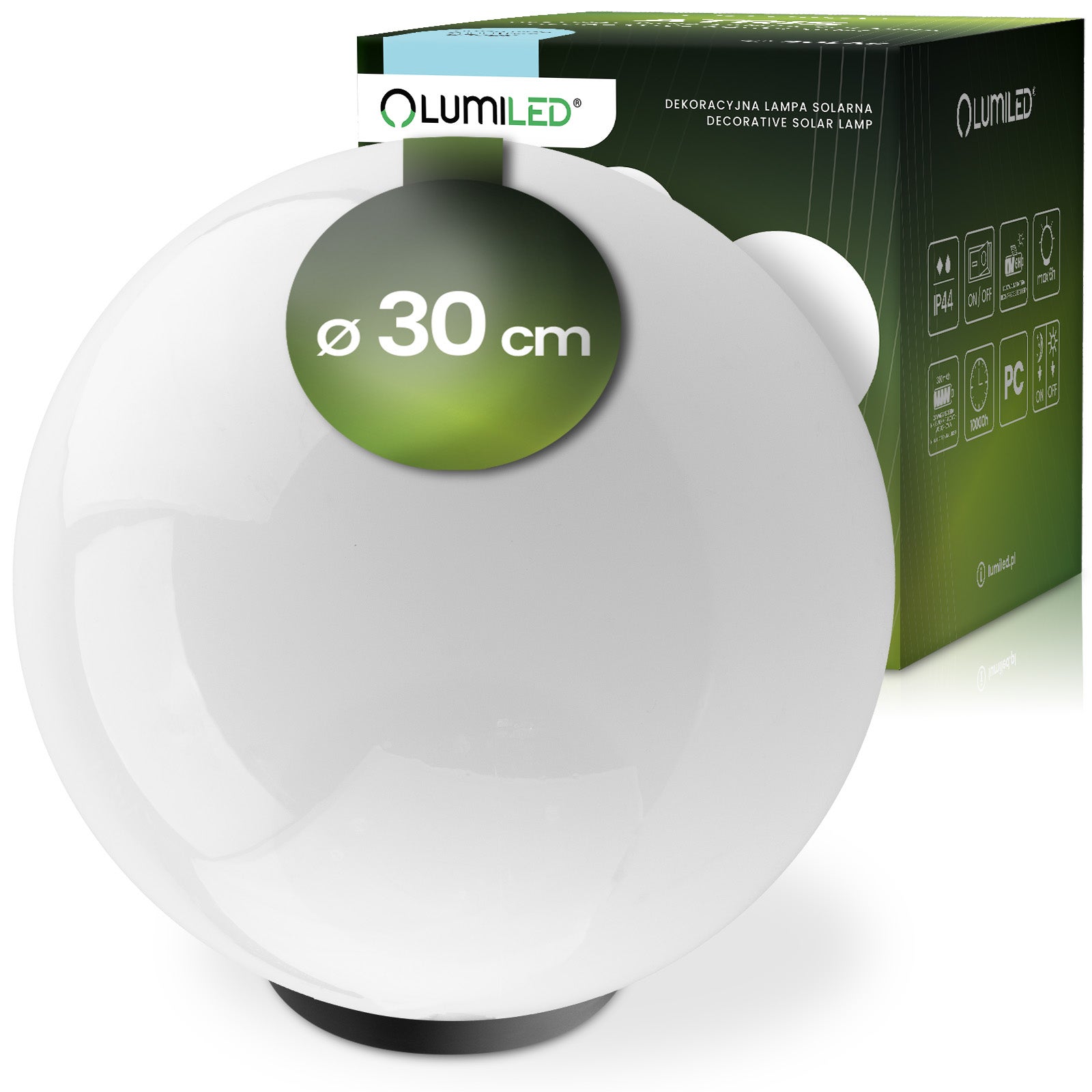 Lampa Solarna Lumiled Ogrodowa LED 6500K Zimna biel IP44 30cm Wbijana Biała Kulka 1 szt.
