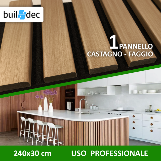 1 Pannello decorativo fonoassorbente L 275 x L 30 cm, Sp 21mm Buildec Castagno - Faggio dogato P01
