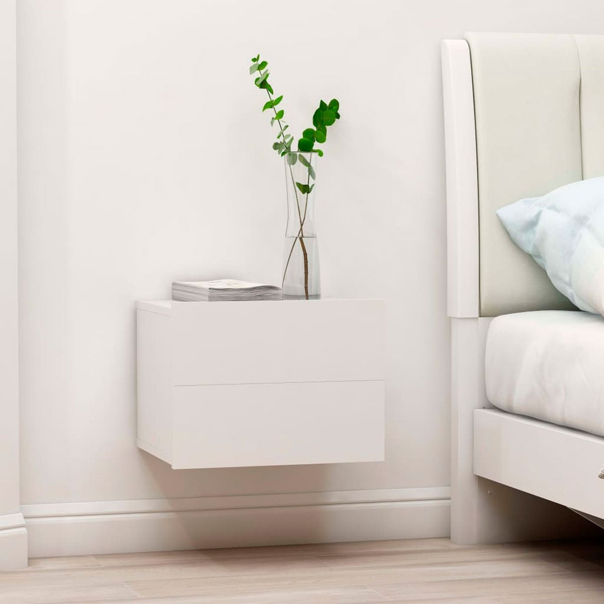 Pack de 2 mesitas de noche Belvi 2 cajones diseño flotante blanco 40x30x30 cm - 5