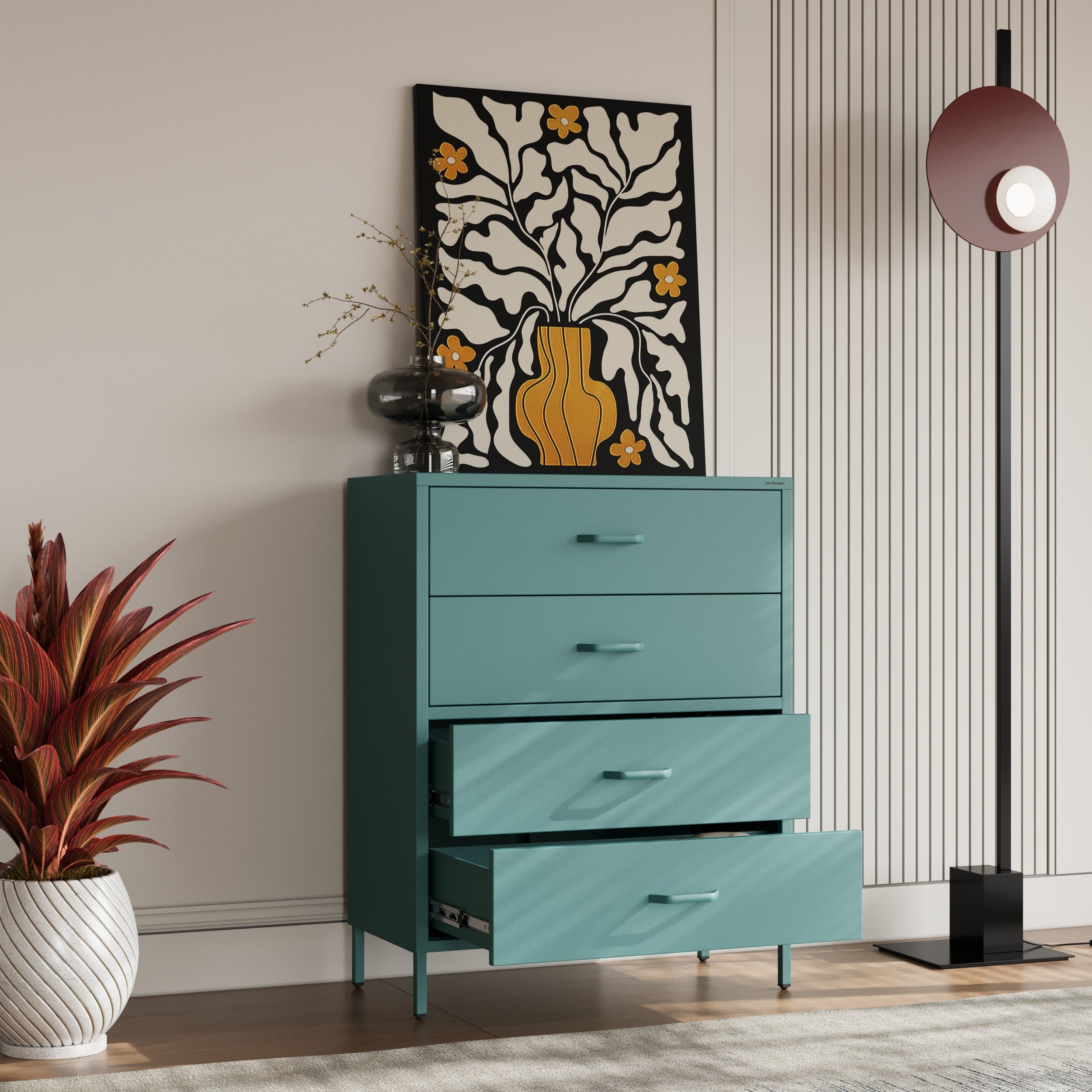 Metalowa Komoda CARLA do Sypialni, 4 Szuflady | Styl Industrialny | 80x101,5x40 cm | Granatowa