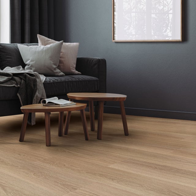 Revêtement de sol clipsable en vinyle 122cm x 18cm x 4,2mm 6,16m²/28 planches chêne marron golden hour imitation parquet pvc étanche classe charge 34