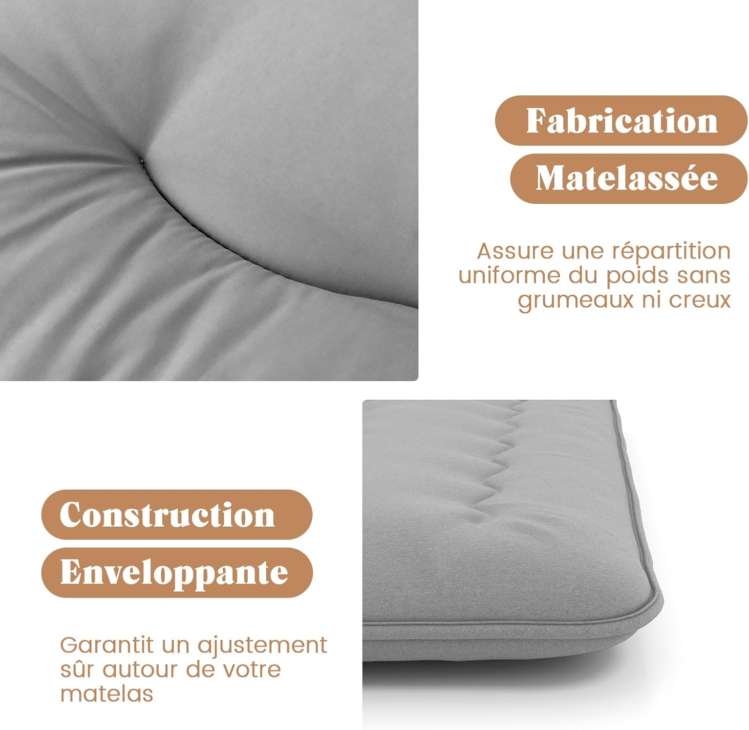Matelas Futon Japonais 2 Personne 140x200CM, Lit de Couchage Enroulable de Sol Pliable et Portable, Sac de Transport pour Camping, Voyages, Gris - 6
