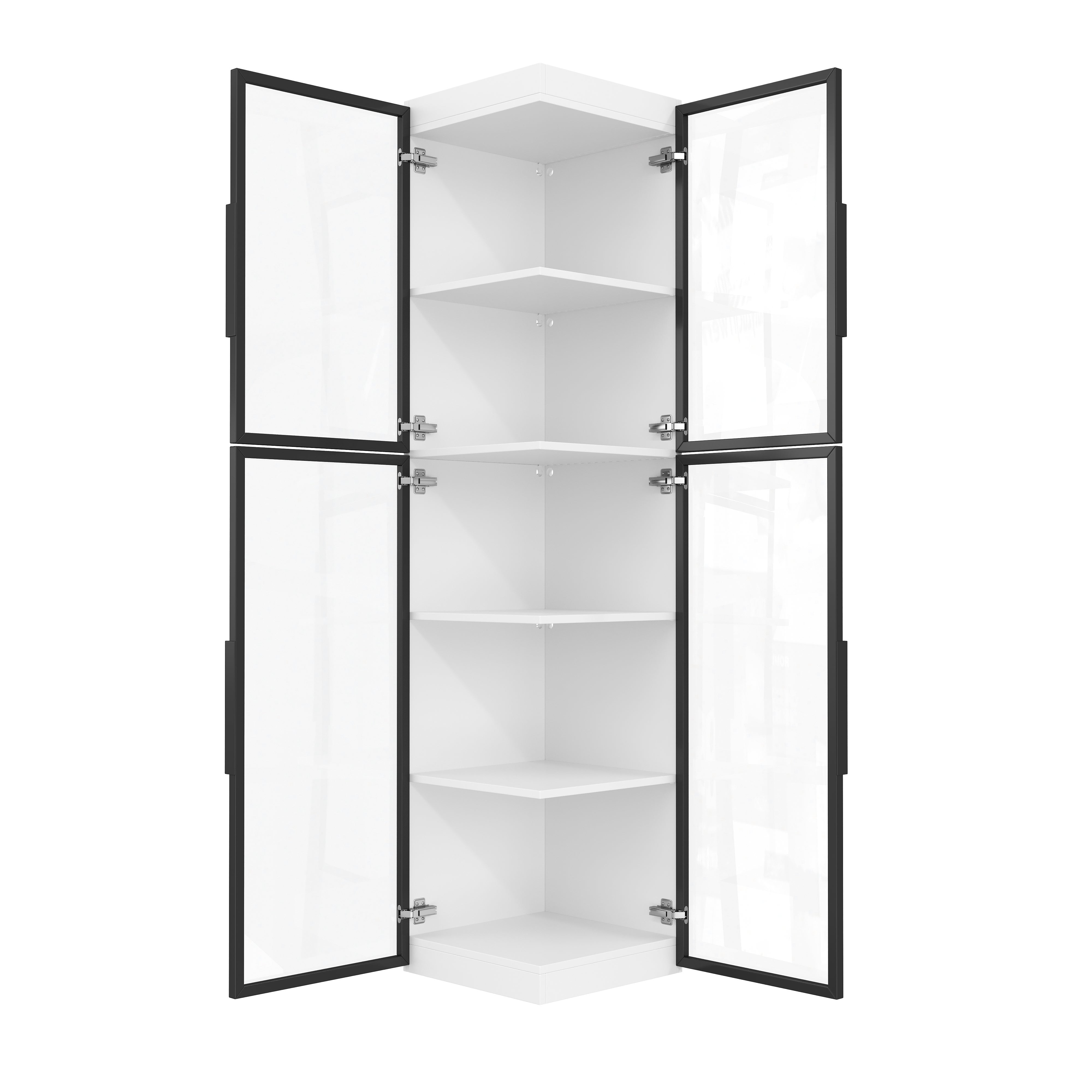 Vitrine Haute en verre 40x40x170 cm avec LED, Vitrine moderne avec 5 Étagères et 4 Portes, Vitrine d'angle en bois, pour Salon ou Salle à Manger - 6
