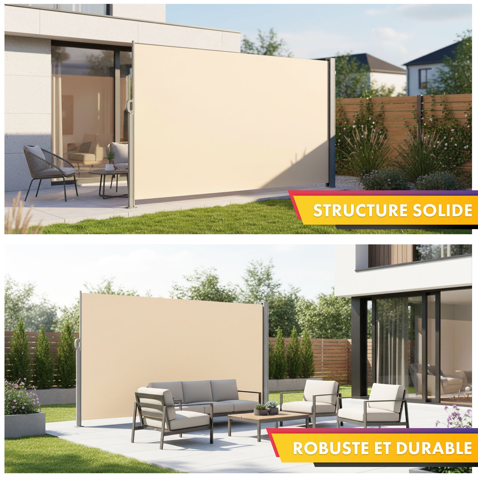 Toldo lateral exterior cortavientos para terraza, estructura de aluminio, Beige 140 x 300 cm - 6