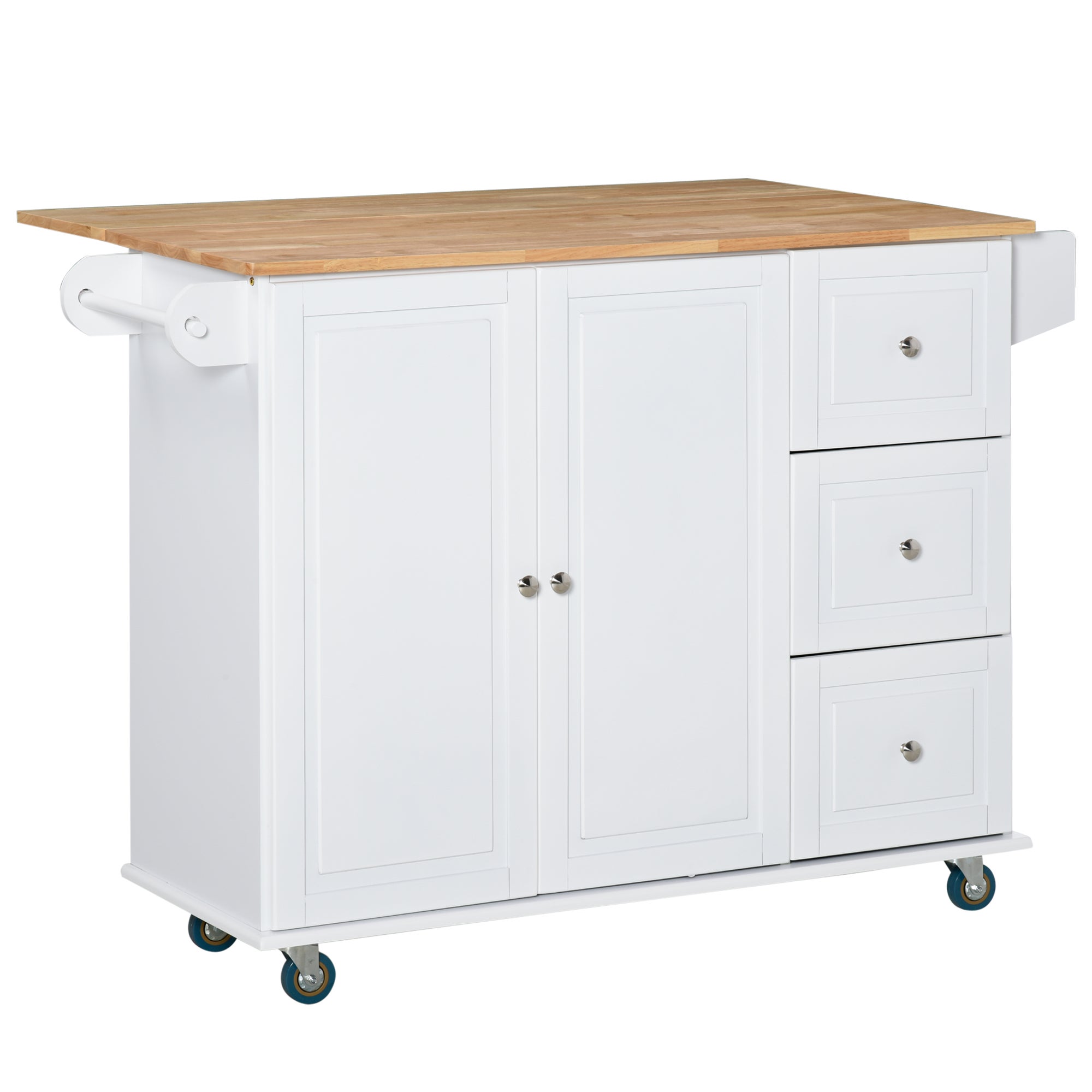 Carrito de cocina homcom mdf, melamina de madera, caucho blanco 128,8x75,5x92,5 cm