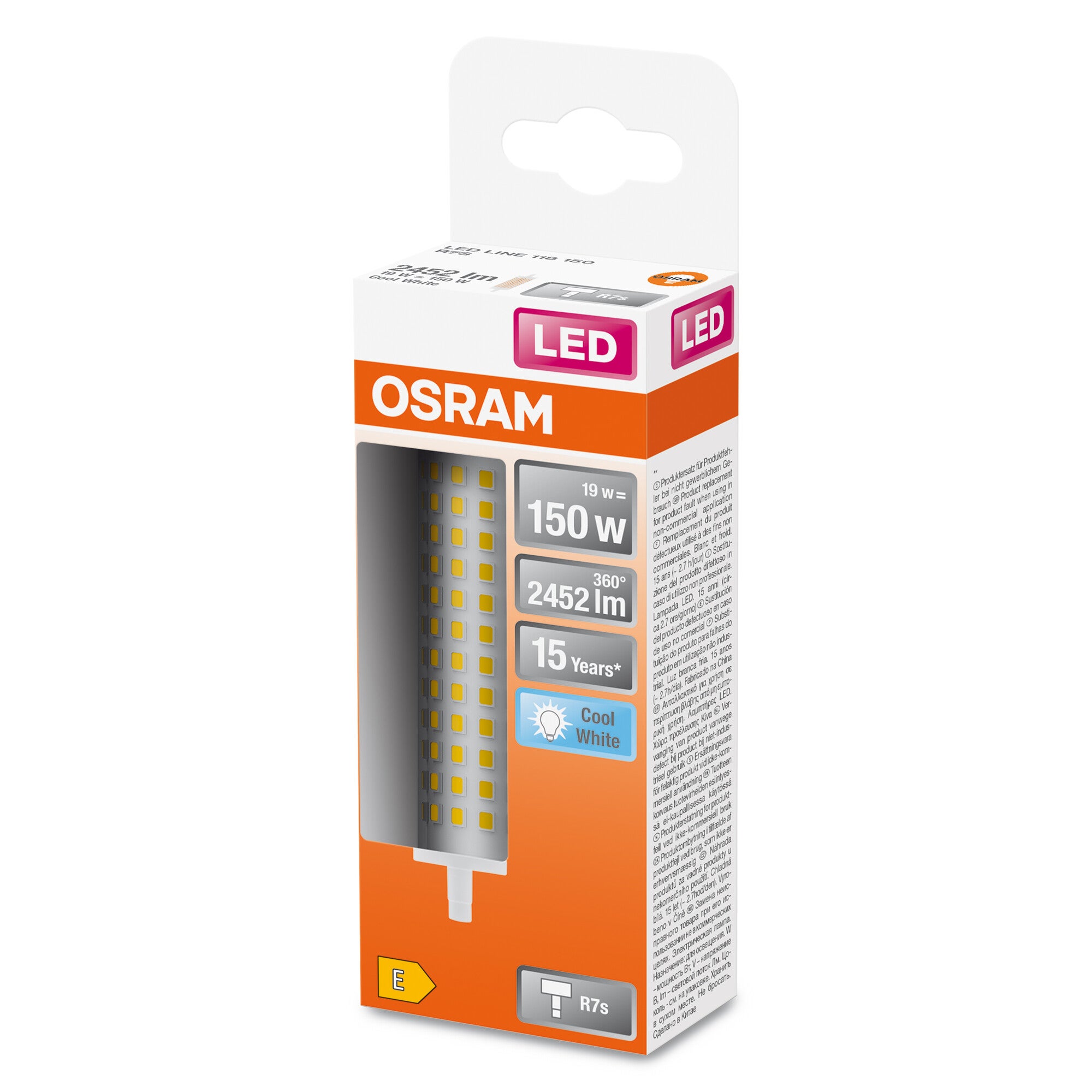 OSRAM LED Line avec culot R7s Retrofit, 19 W / 2452 lm, lumière blanche froide et claire de 4000 K, non dimmable. IP20, verre sans plomb, diamètre 28 - 2
