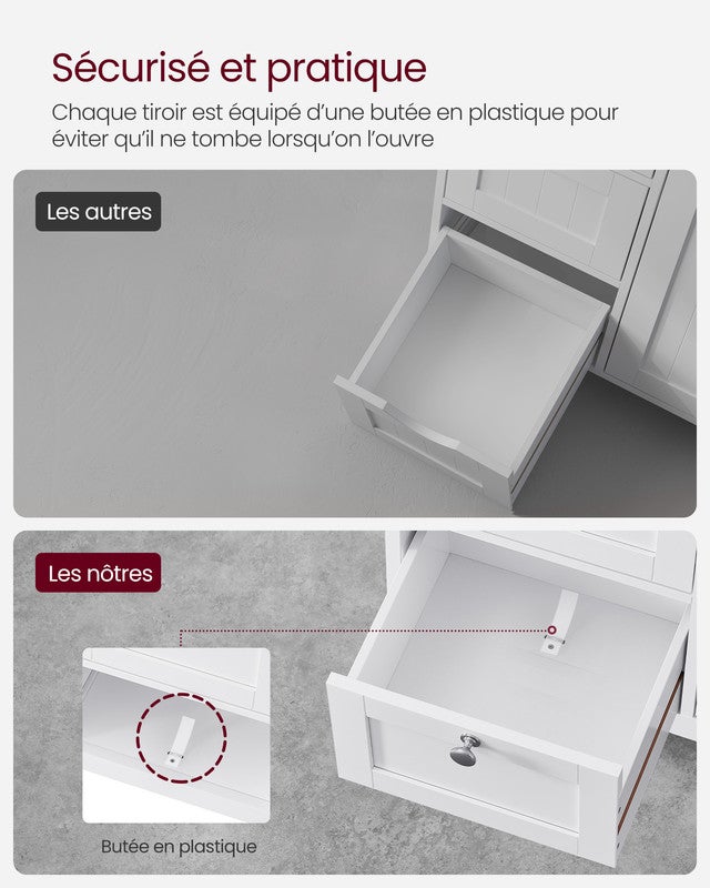 VASAGLE Meuble de Salle de Bain, avec 3 Tiroirs, Étagères Réglables, 60 x 30 x 80 cm, Blanc - 4