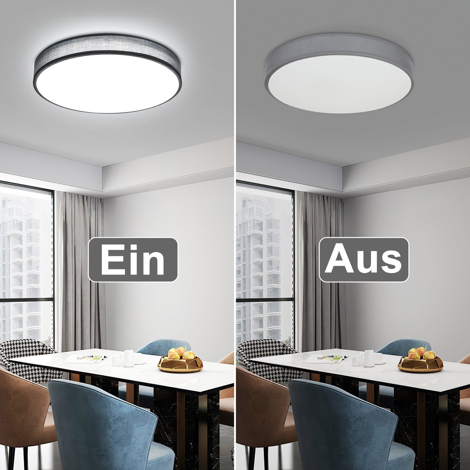 NETTLIFE Lámpara de Techo LED Gris 38W Redonda Moderna Regulable con Control Remoto Lámpara de Dormitorio con Pantalla de Tela Lámpara de para - 3