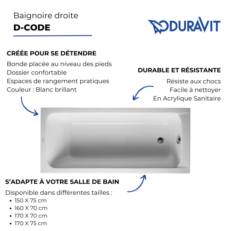 Baignoire droite 170x70 DURAVIT D-Code - 3