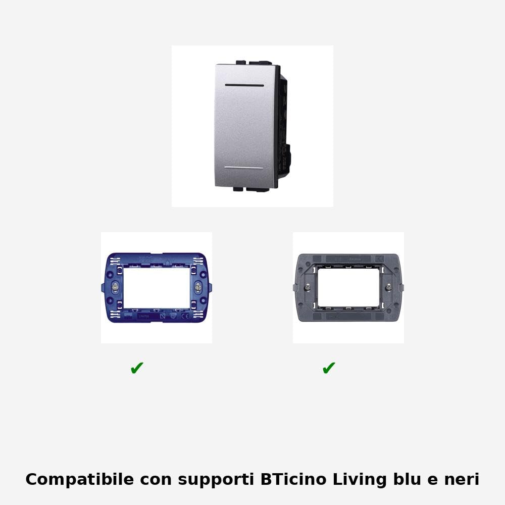 Deviatore Nero Illuminabile 16A-250V Compatibile Con Bticino Living International L4003n - Foto 8