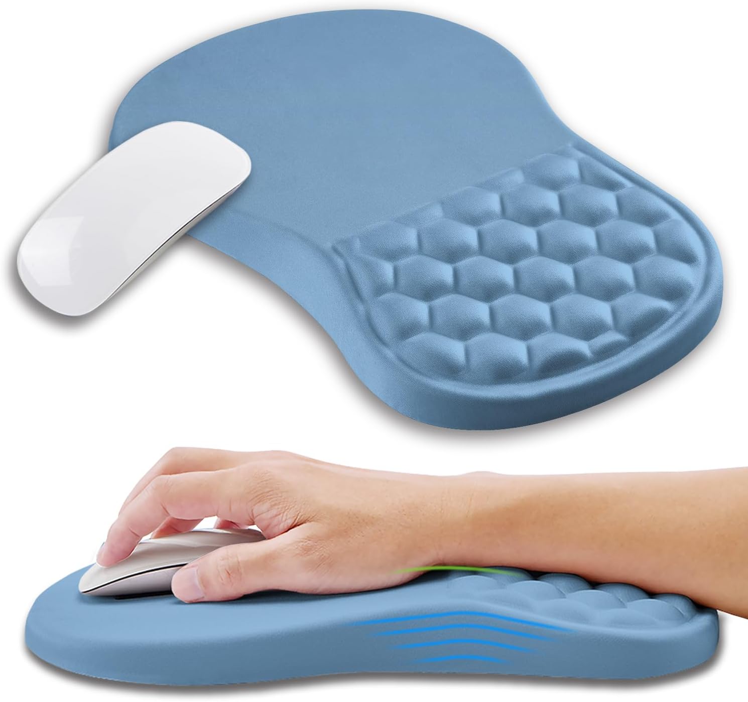 Podkładka pod mysz, niebieska, 31 x 21 x 3 cm, 1 sztuka. Ergonomiczna podkładka pod mysz z podpórką pod nadgarstki i funkcją masażu, wykonana z pianki