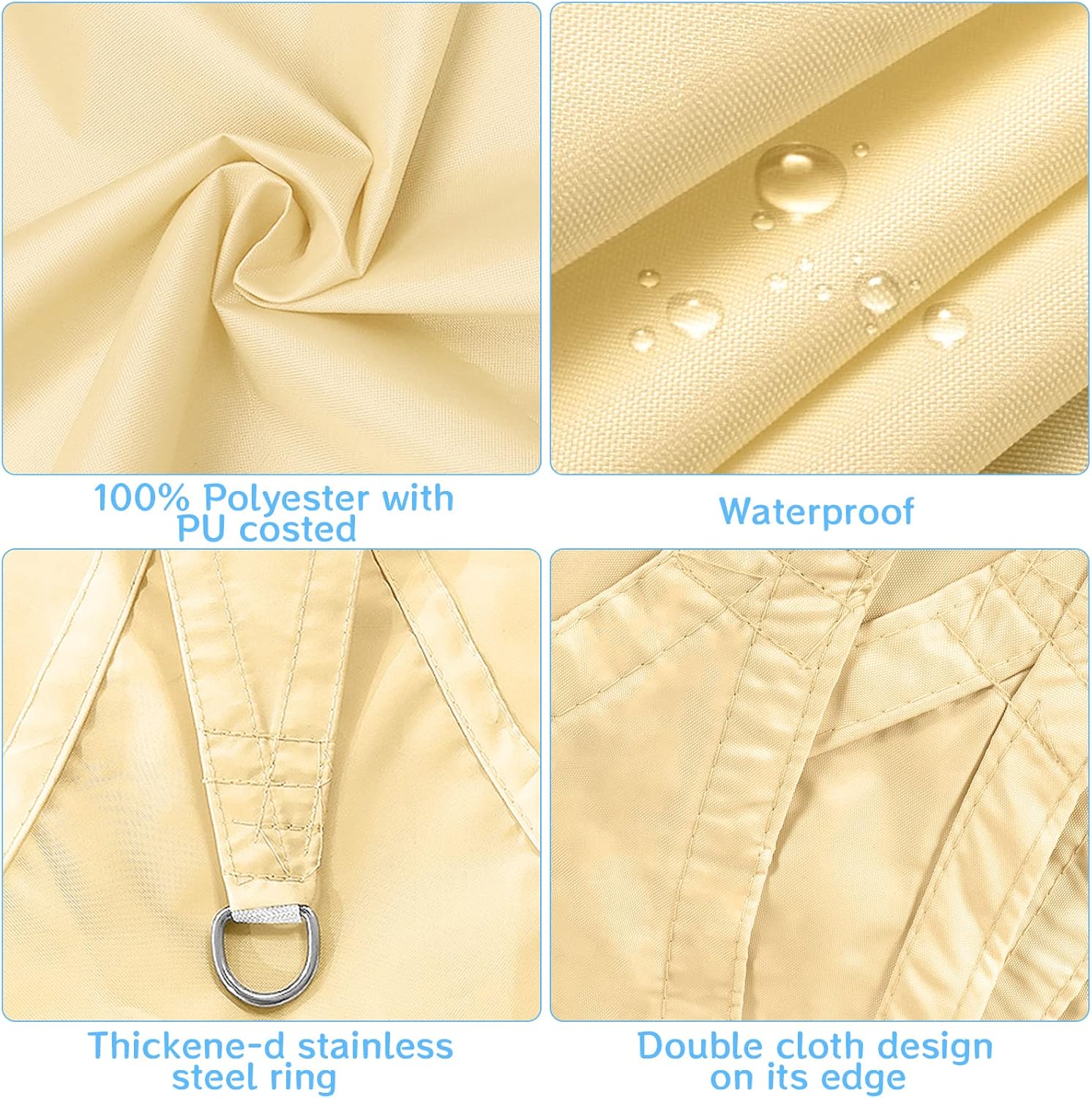 Voile d'ombrage triangulaire 2 x 2 x 2 m - résistant à l'eau et au vent - avec protection UV pour jardin, terrasse, extérieur, camping - Beige - 2