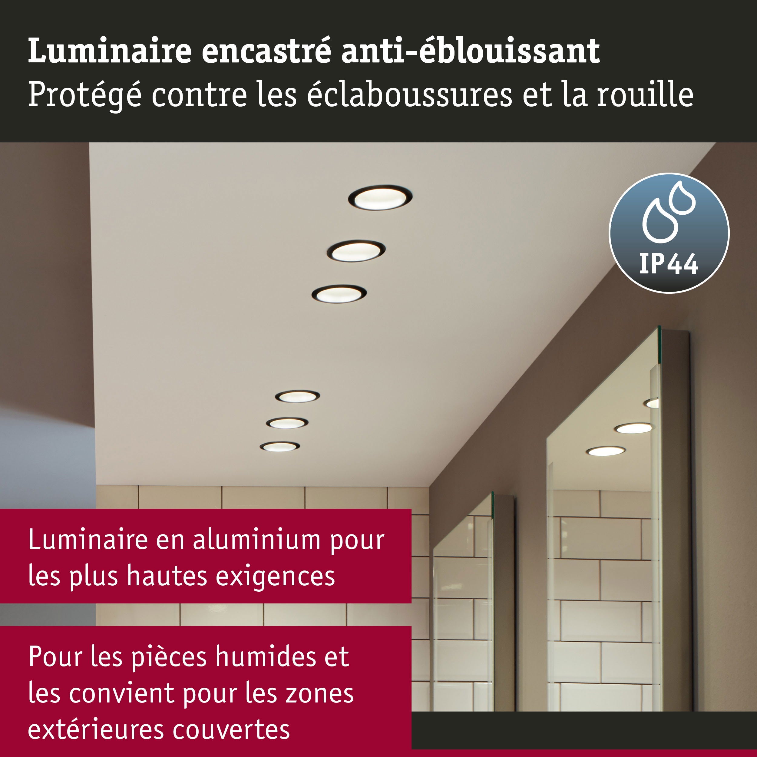 Spot encastré LED 3-Step-Dim Cole Coin Kit de 6 IP44 rond 88 mm Coin 6x6W 6x470lm 230V gradable 2700K Blanc, Argent mat - 6
